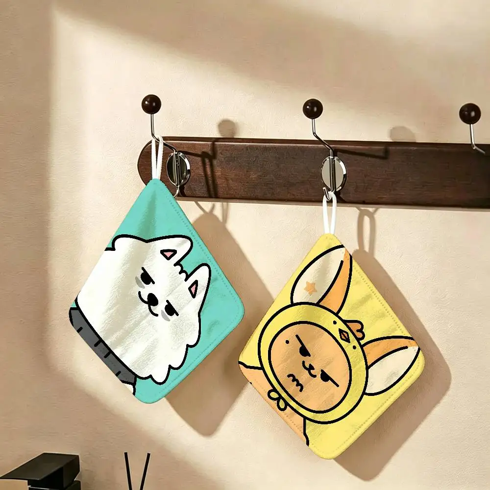 Cartoon PPULBATU Kpop TXT Polyester Cotton Hanging Kitchen Towel, Absorbent Hand Wiping Cloth for Daily Cleaning Drying