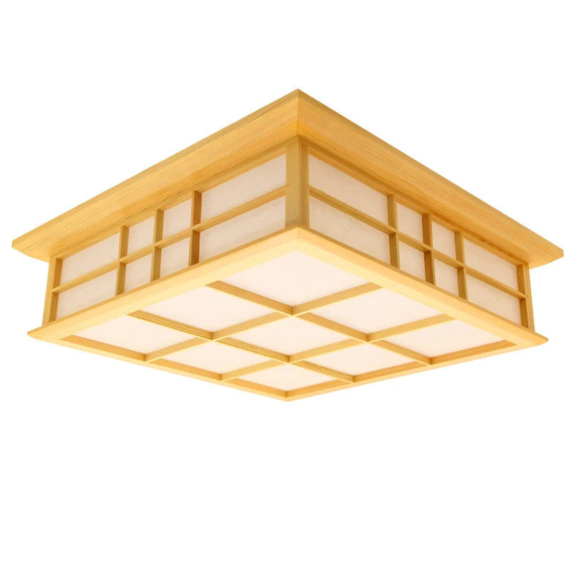 

55x55cm Square LED Ceiling lamp Solid Wood In Natural Finish Japanese Style Lights & Lighting For Home Living Room Bedroom