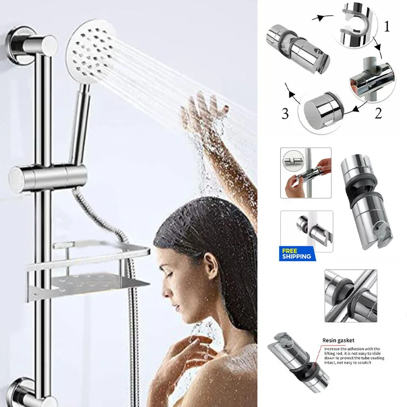 Adjustable Shower Head Holder For Slide Bar Chrome Shower Rail Slider Holder