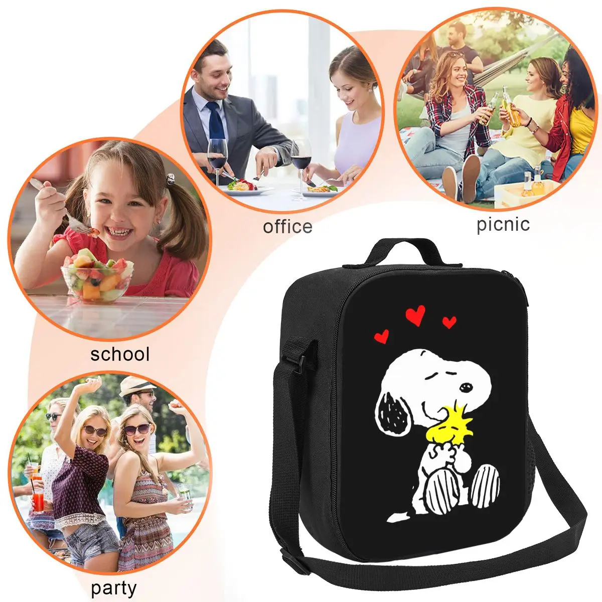 Custom Snoopy Woodstock Love Insulated Lunch Bag for Women Beagle Dog Thermal Cooler Lunch Tote Beach Camping Travel