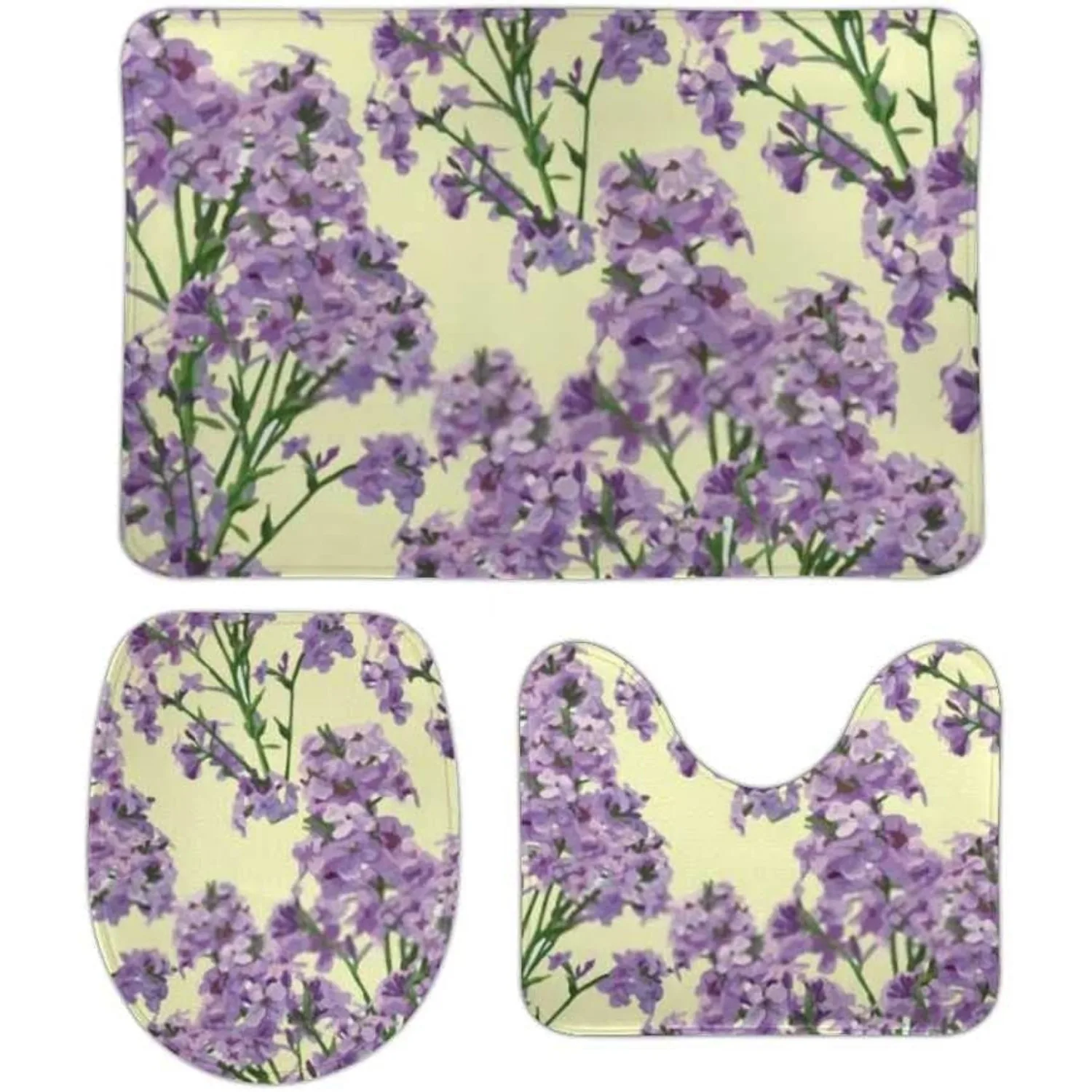 

RV 3pcs floor mat set, beautiful retro abstract lavender bathroom carpet and mat set, washable carpet with anti slip U-shaped co