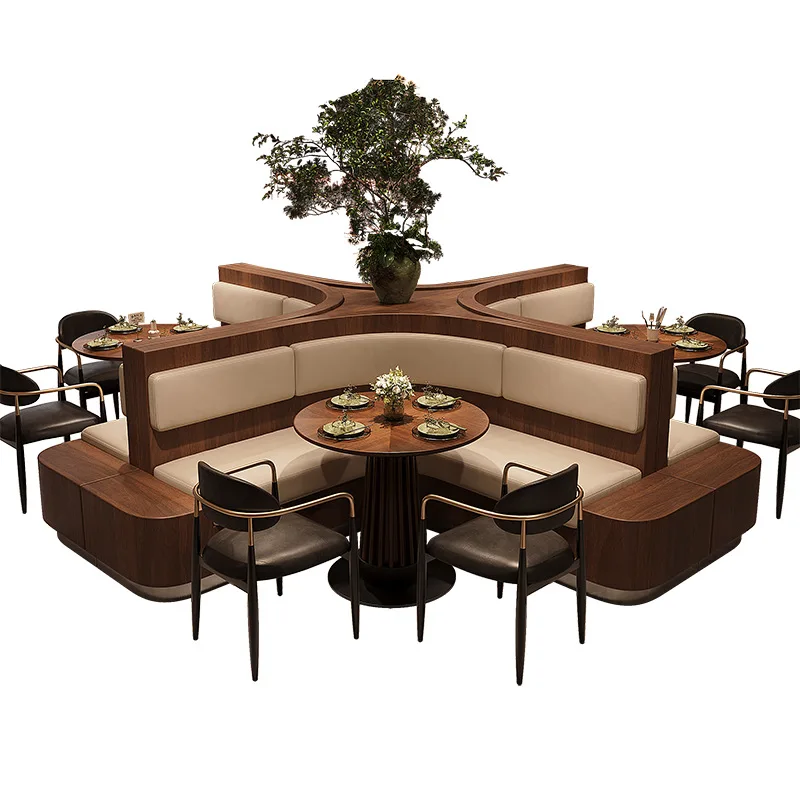 

Retro Western restaurant table and chair combination hotel rock slab table restaurant chair commercial semi-circular arc commerc