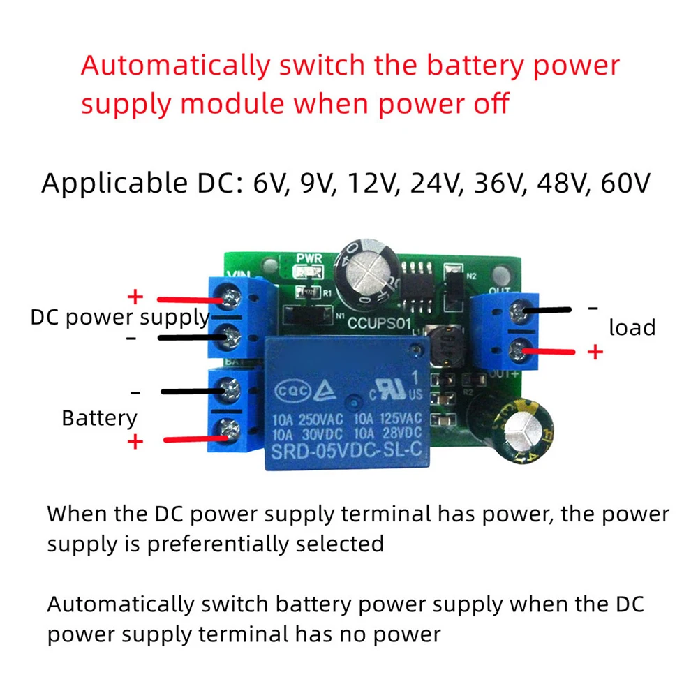 Imagem -03 - Módulo de Proteção sem Energia Ups Módulo de Comutação Automática Placa de Corte de Emergência Bateria de Ferro de Lítio Acidificada ao Chumbo dc 6v60v