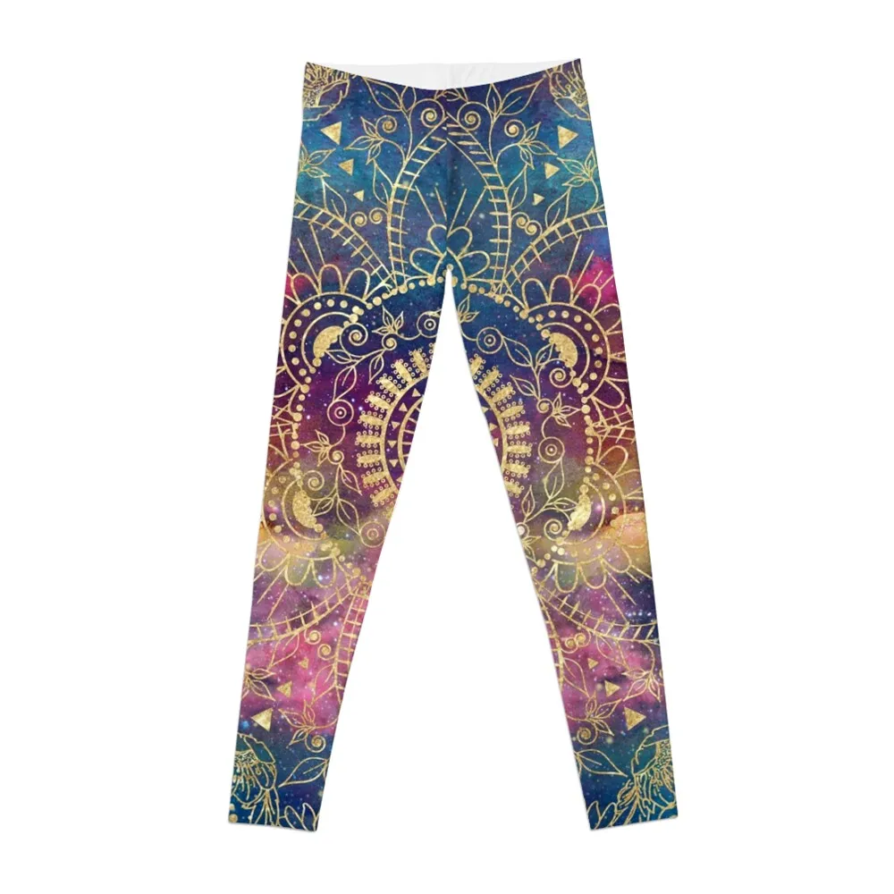 

Gold Mandala Watercolor Colorful Nebula Leggings gym clothing Pants sport for physical Womens Leggings