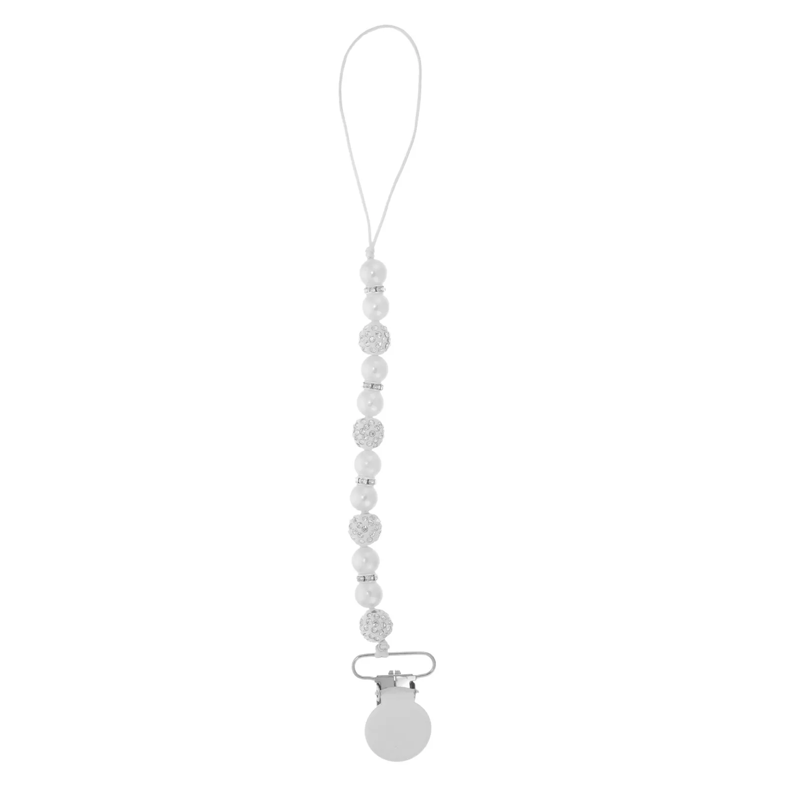

Infant Pacifier Chain White Beaded Lightweight Hollow Plastic Clip Skin-Friendly Odorless Universal Pacifier Holder Teething