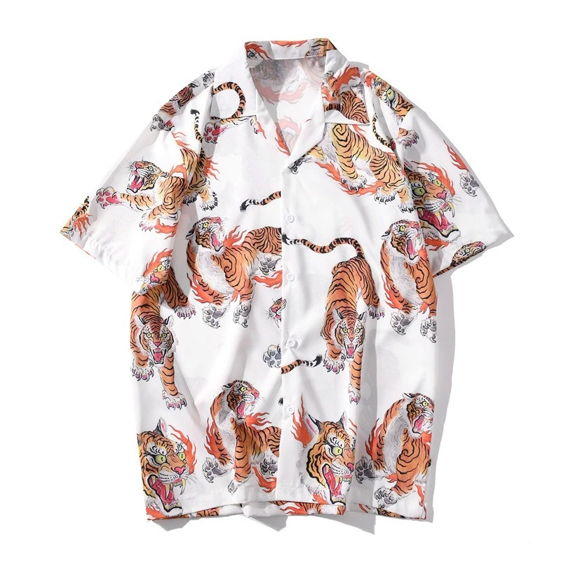 Multi Color Tiger Pattern Shirt for Men's Summer Travel Camping Versatile Top