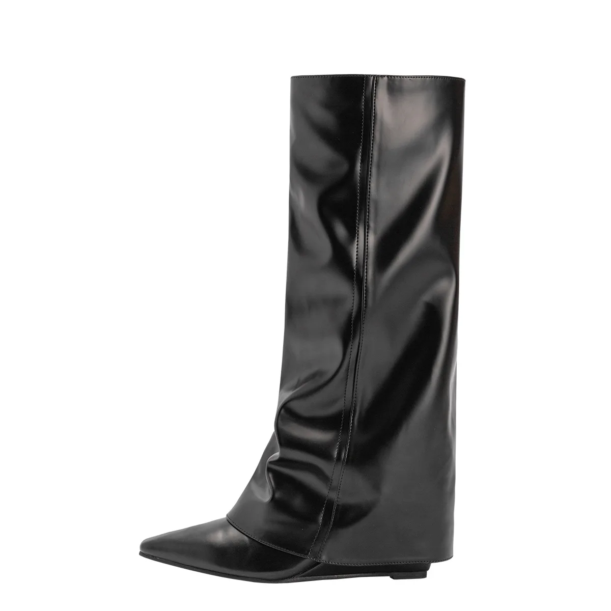 New Matte Leather Trouser Pipe Boots Spicy Girl Street Bomb High Sleeve Long Boots Women's Flat Bottom Pointed Side Zipper Boots