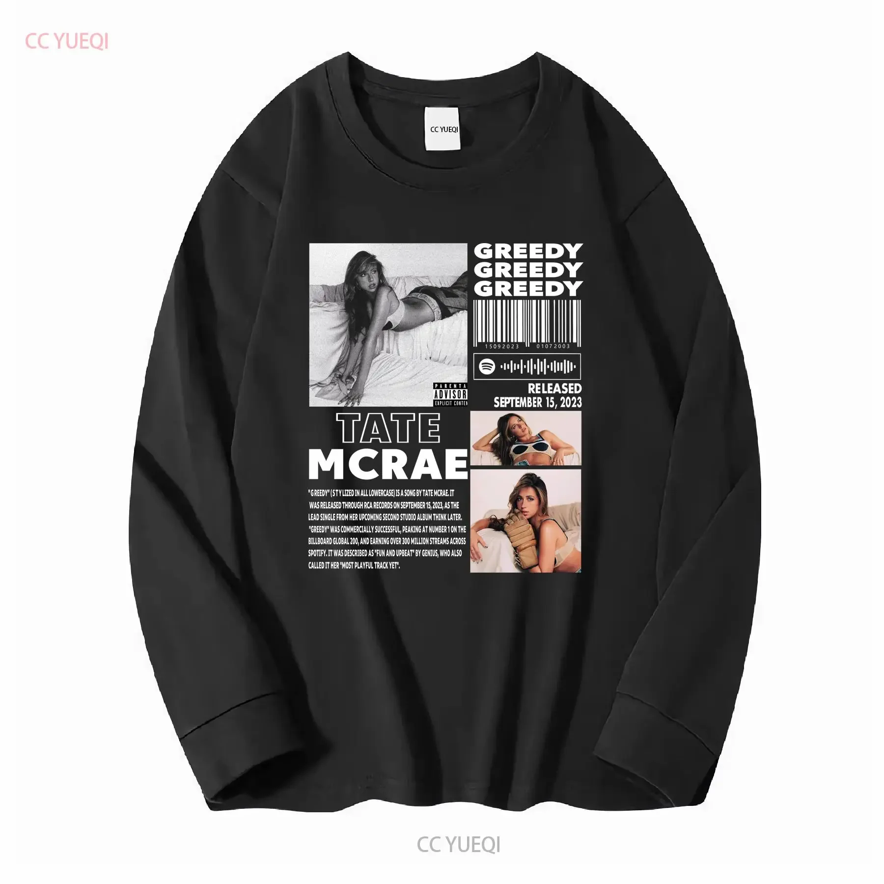 Tate McRae Greedy T Shirt Full Size S 5XL long sleeves vintage Washed Comfortable Soft fashion homme Stretched graphic