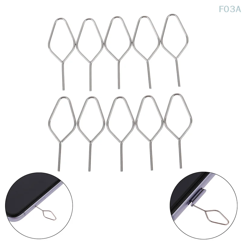 10 Uds. Herramientas universales de extracción de expulsión de Pin de bandeja de tarjeta Sim de teléfono de Metal abridor de aguja eyector
