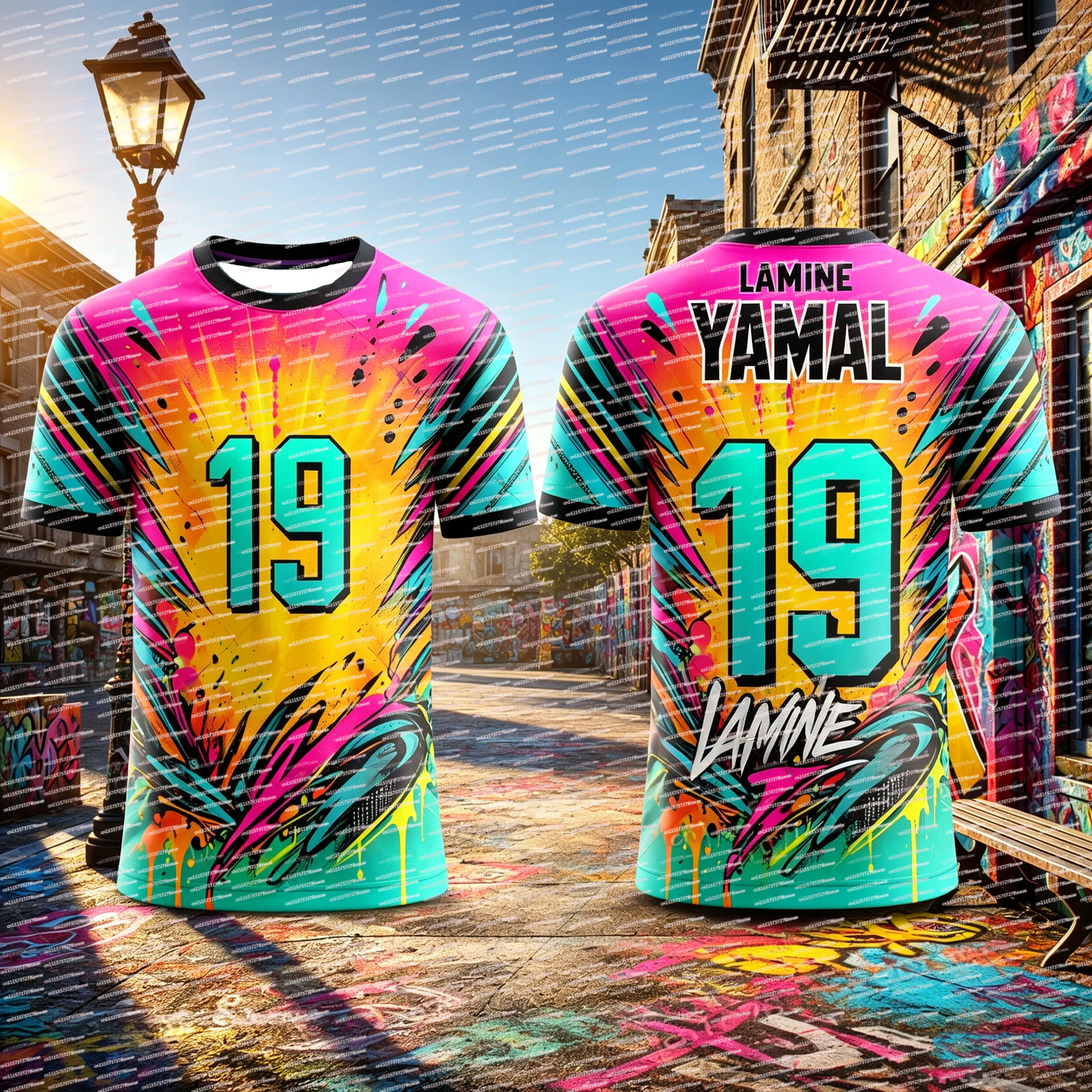 Summer New Yamal Football Star 3D Printed Graffiti Style Fan Series Jersey Breathable Match Training Football T-shirt Daily Wear