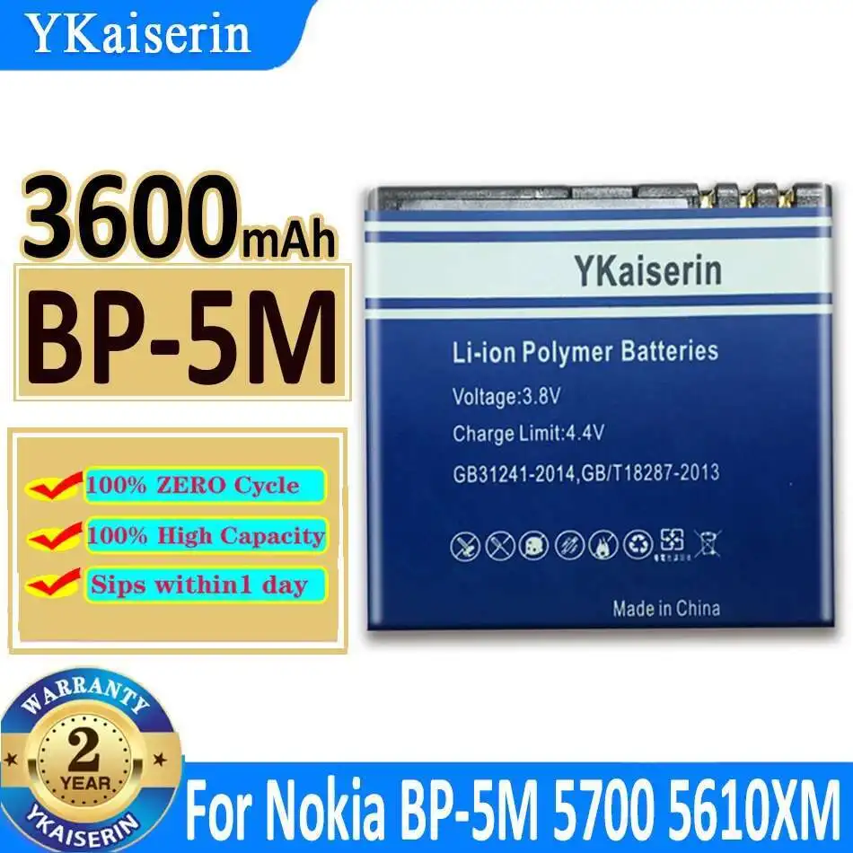 

Fast Charging For Nokia 5700 5610XM 6110n 6220c 8600 7390 6500s BP 5M Mobile Phone Battery 3600mAh BP-5M High-Efficiency