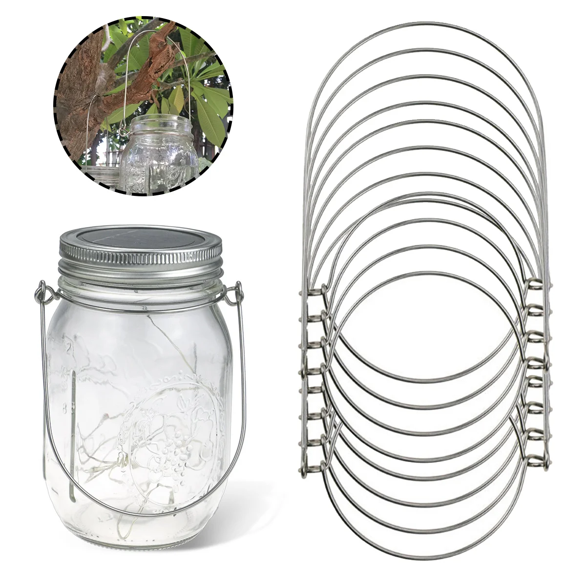 8 Pcs Universal Mason Jar Hangers Ball Wide Mouth Jars Wire Handles Prop Lid Ring