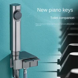 Wall-Mounted Piano Keys Style Bidet Sprayer with Double Outlet Cold Water Angle Valve Copper Toilet Accessories