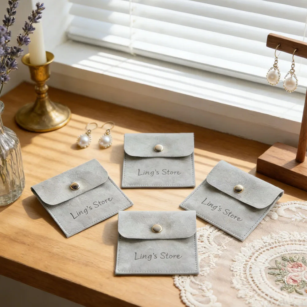 

50pcs Jewelry Gift Bags Custom Logo 8x8cm Microfiber Ring Earrings Pendant Packaging Storage Pouch Wedding Favors Small Business