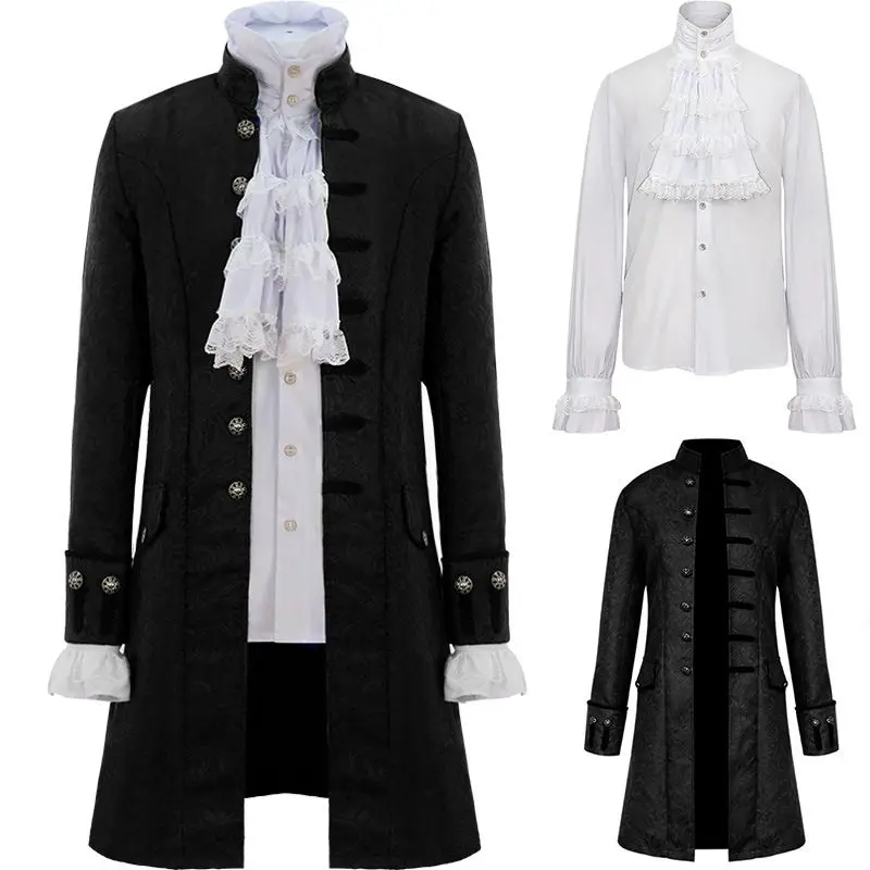 

Medieval Men's Prince Coat Retro Halloween Cosplay Long Tail Suit Jacket Male Model Fashion Show Autumn Winter New Arrival