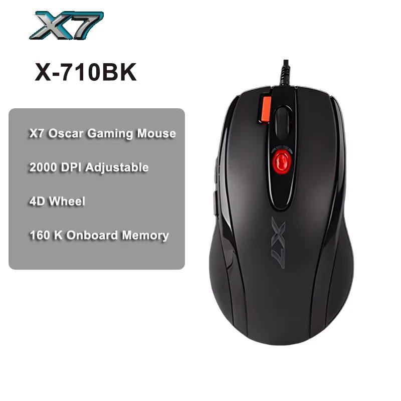 A4TECH X7 X-710BK Oscar Gaming Mouse,2000DPI,1000HZ,4D Wheel,160K Onboard Memory,Oscar Mouse Editor,Driver Free