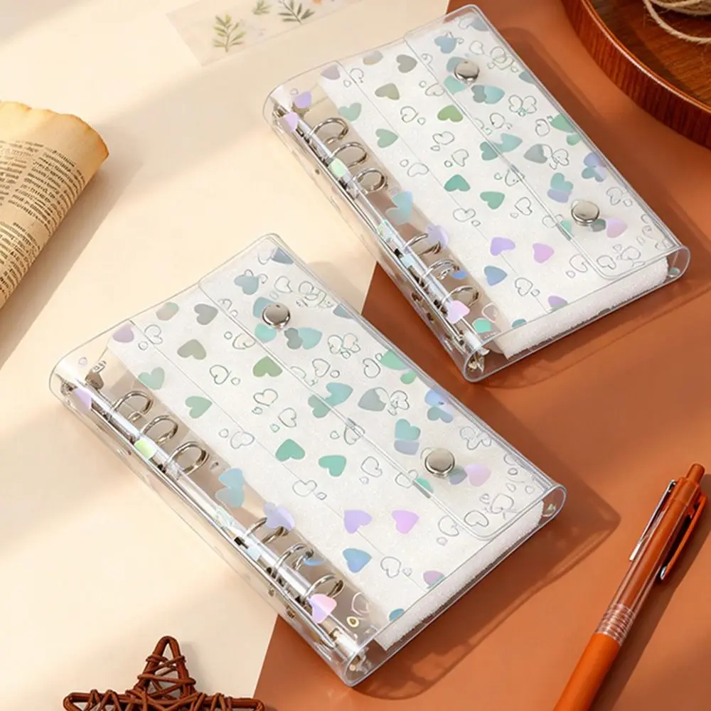 PVC Binder Cover Laser Heart Patterns A5/A6/A7/M5 Loose-Leaf Notebook Shell with Double Snap Closure Refillable Planner Cover