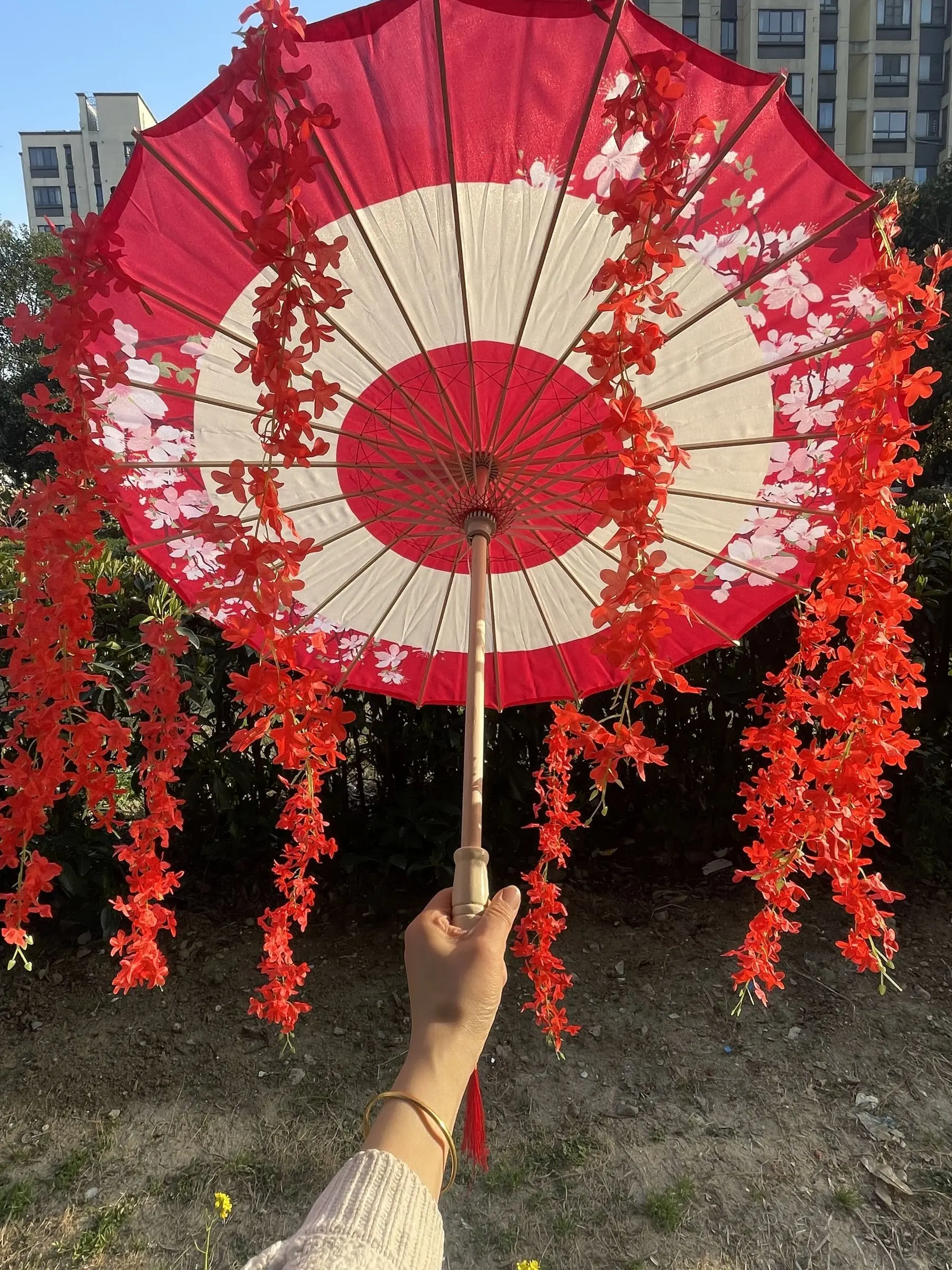 Purple Lavender Anime Umbrella With Fan Windproof For Beach Dance Cosplay OilPaper Umbrella Parasol Hanfu