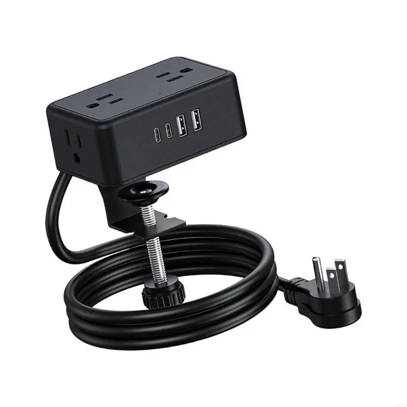 Clamp On Desktop Power Strips 4AC Outlets 4USB Port PD20W Fast Charging 2M Power Cord Overloads Protections Accessories