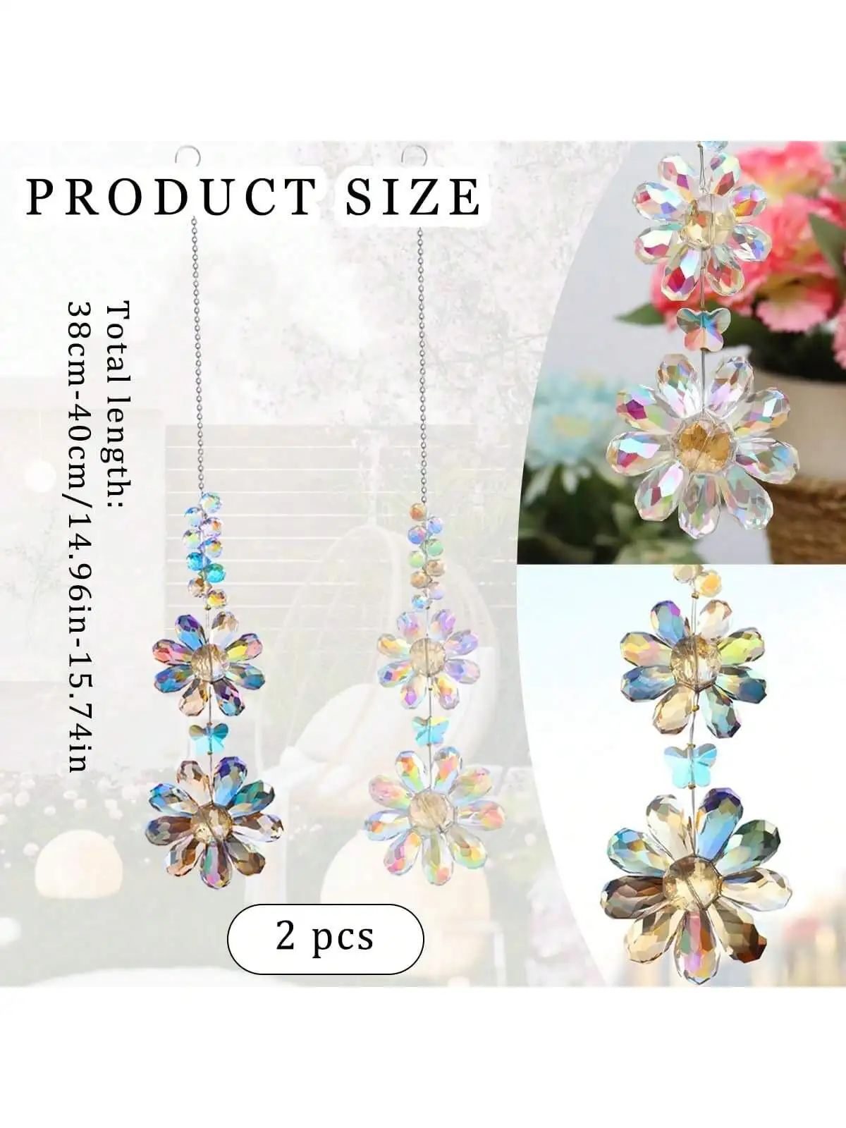 2-piece Crystal Flower Light Catcher Prism, Colorful Light Catcher Hanging Decoration, Crystal Sunflower Rainbow Maker Light Cat