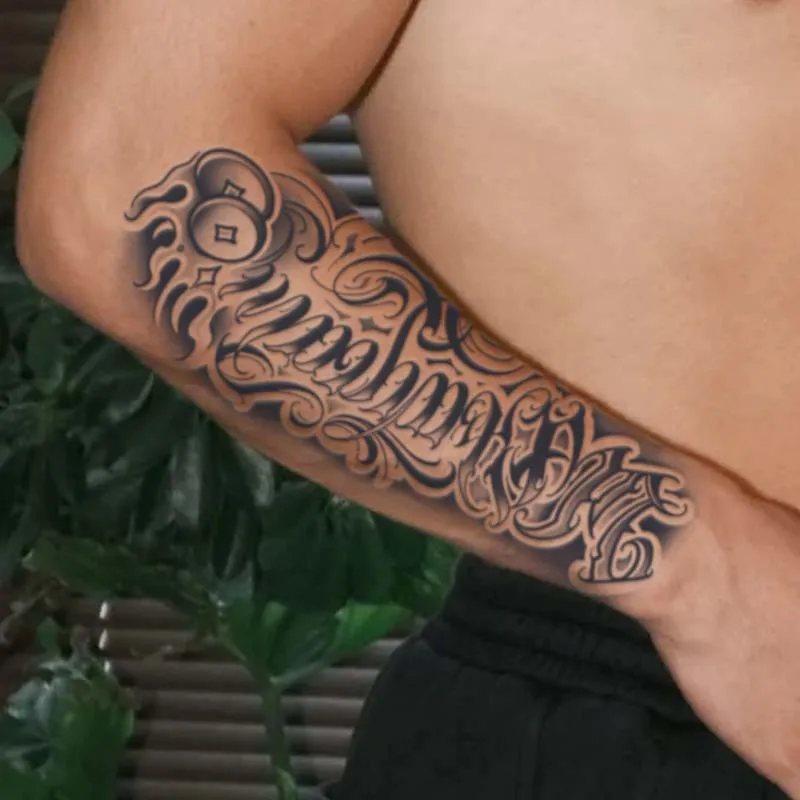 1pc Black round body waterproof temporary tattoo sticker, lasting 1-2 weeks, simulates semi-permanent fake tattoo