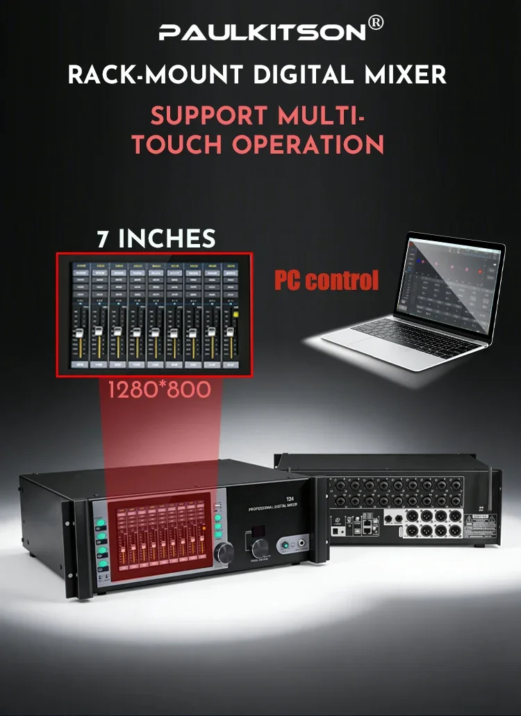 Paulkitson T24 Professioneller Digitalmixer 24-Kanal-Digitalkonsole mit Web-basierter DSP-Unterstützung für Live-Konzerte mit mehreren Systemen – Detail 1