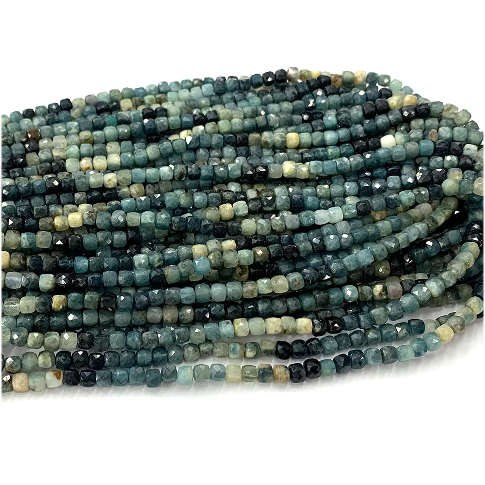 Veemake Green Blue Tourmaline Faceted Cube Beads For Jewelry Making Natural Stones Gemstones DIY Necklace Bracelets Earrings