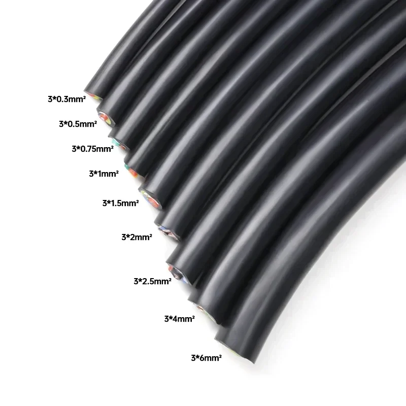 1~10m Black Flexible Silicone Wire Square 0.3 0.5 0.75 1 1.5 2 2.5 4 6 mm x 2 3 4 6 Cores Tinned Copper High Temperature Cable