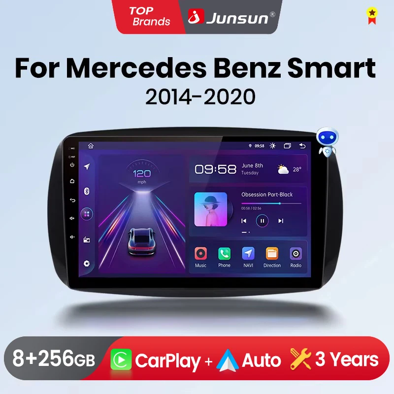 Junsun Wireless CarPlay Android Auto Car Radio For Mercedes Benz Smart 453 Fortwo 2014-2020 GPS Multimedia 2 din Systems Stereo