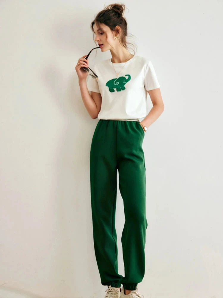 

OLrain Women Summer Knitted Casual Pants 2025 Fashion Green High-Waisted Straight-Leg Thin Sweatpants Women Clothing ﻿O22XK00990