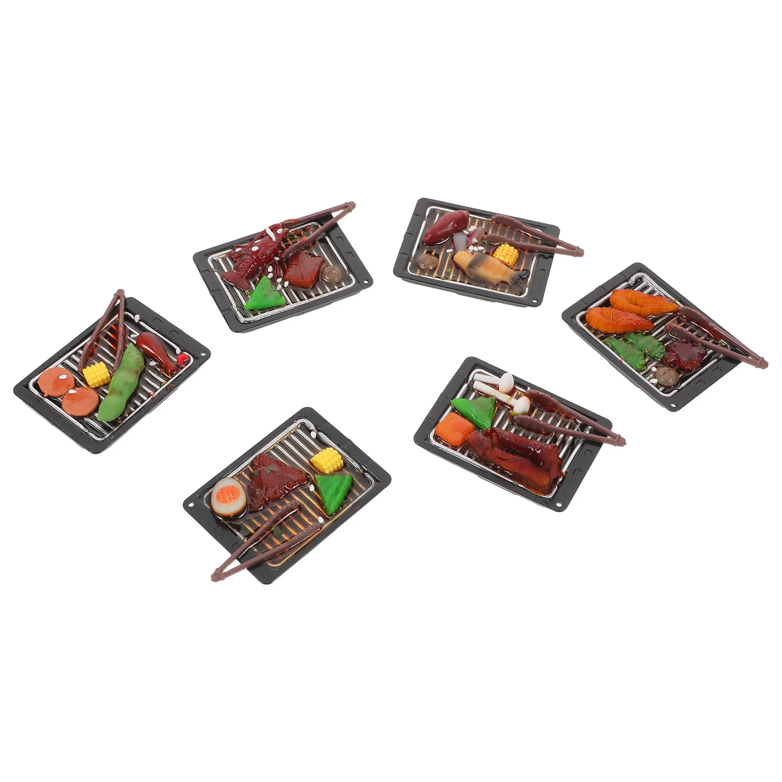 6 قطع شواية شواء صغيرة مجموعة واقعية المطبخ الغذاء الاصطناعي عرض الدعائم للحزب الغذاء دور اللعب ألعاب الشواء