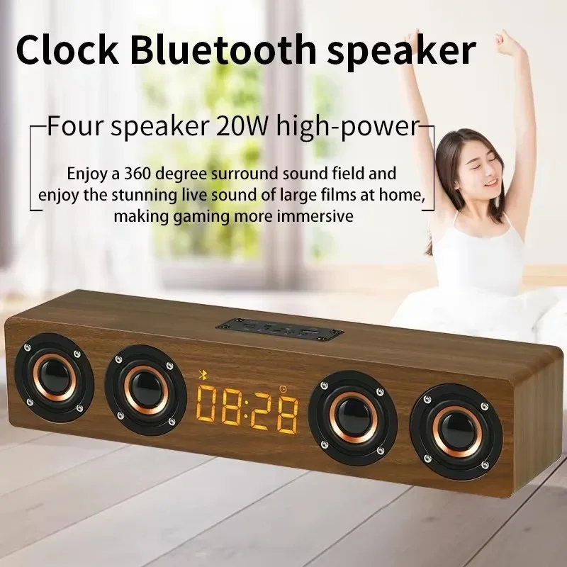 W8C Retro Soundbar in legno Altoparlanti Bluetooth senza fili Trombe per computer da tavolo Suono portatile per musica surround stereo per bassi pesanti