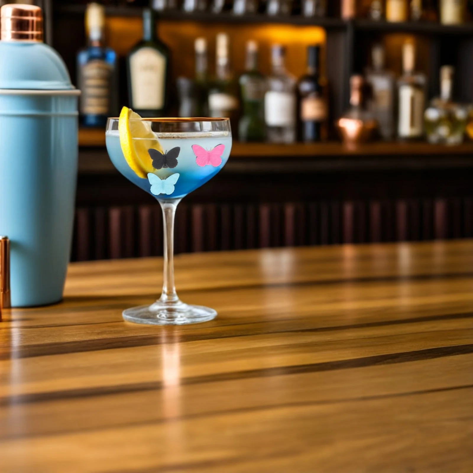 

24Pcs Silicone Drink Markers Butterfly-Shaped Glass Charms with Strong Suction for Parties Weddings Reusable Cocktail Labels