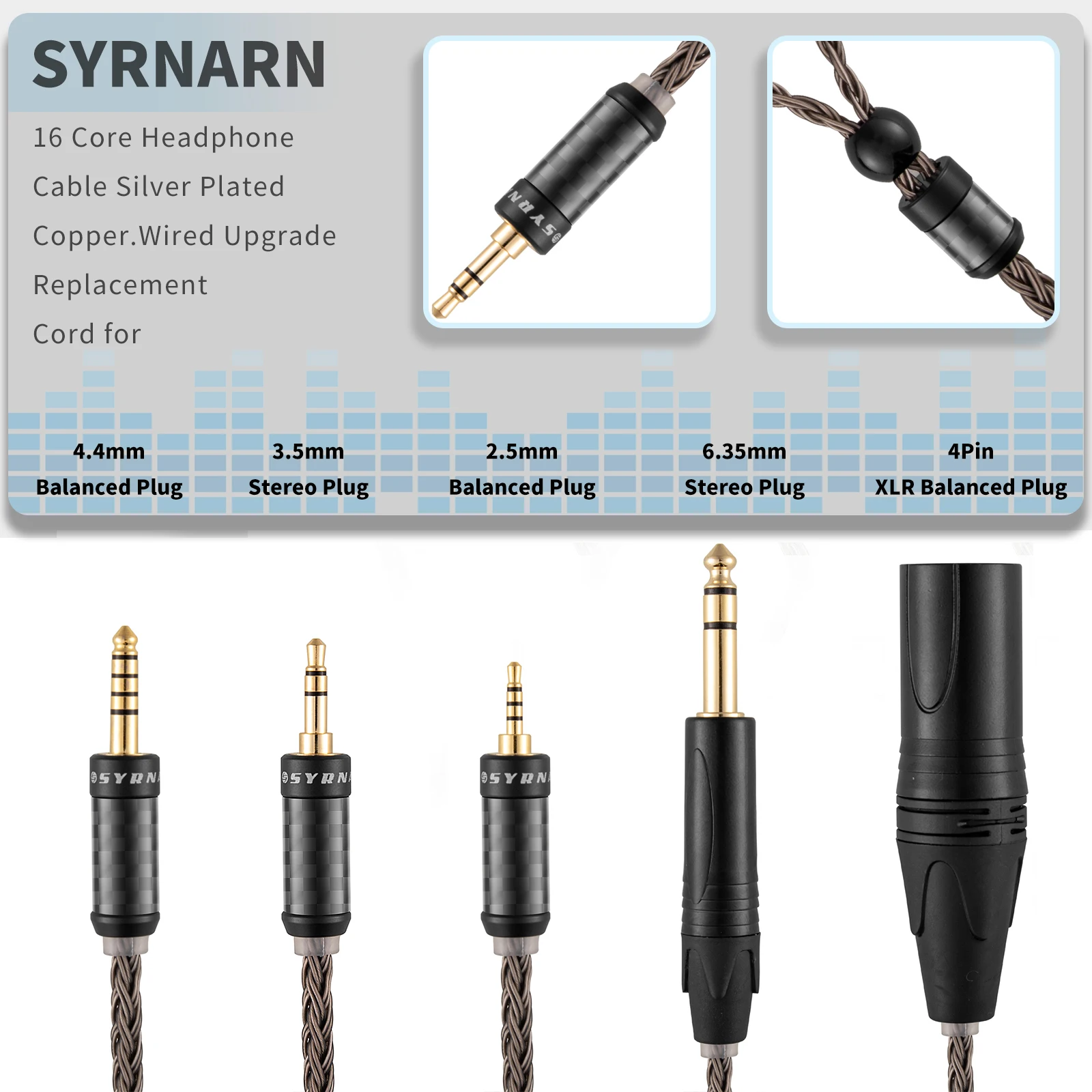 SYRNARN 16 Core Headphone Balanced XLR 2.5mm 4.4mm Upgrade cable for Audeze LCD-X LCD-XC LCD-2 LCD-3 LCD-4 ZMF Eikon Auteur MEZE