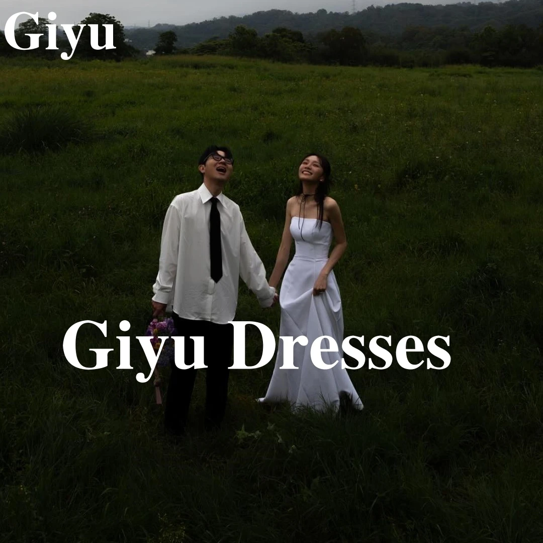 Giyu simples vestido de casamento de cetim branco fotografia coreana fora do ombro sem mangas espartilho volta zip vestidos de noiva personalizados