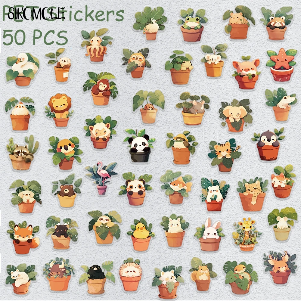 50 pezzi simpatico animale pianta in vaso adesivi graffiti trasparenti libro INS diario fai da te conti decorativi laptop skateboard adesivo