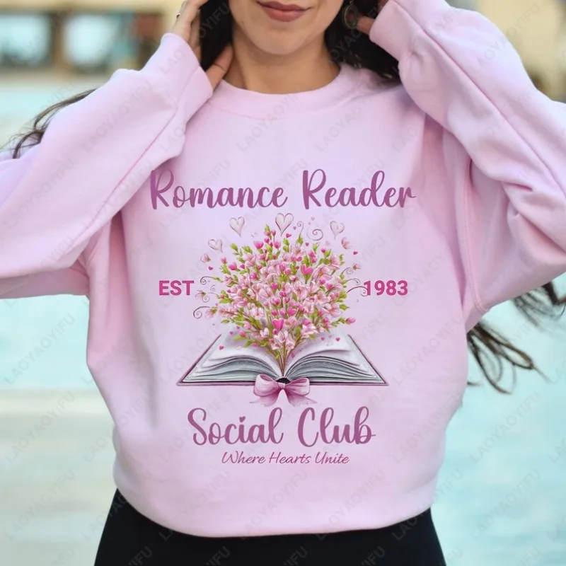 Romance Reader Social Club col rond sweat livre amant cadeau Coquette ample rétro femmes à capuche décontracté adulte hiver pull