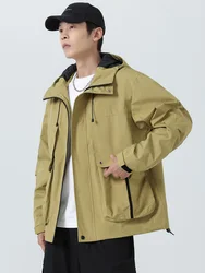 Spring Autumn Men's Windbreaker Jackets Korean Fashion Waterproof Windproof Outdoor Big Pockets Hooded Loose Coat Big Size 8XL