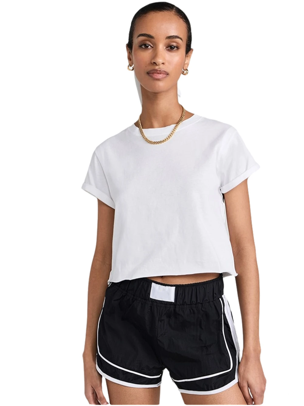 Free-Cut Hem Soild Color Baby Tee Crop Top Tee Summer Y2k Retro Women's Clothing Tees Cropped Baby Crop Top 2000s