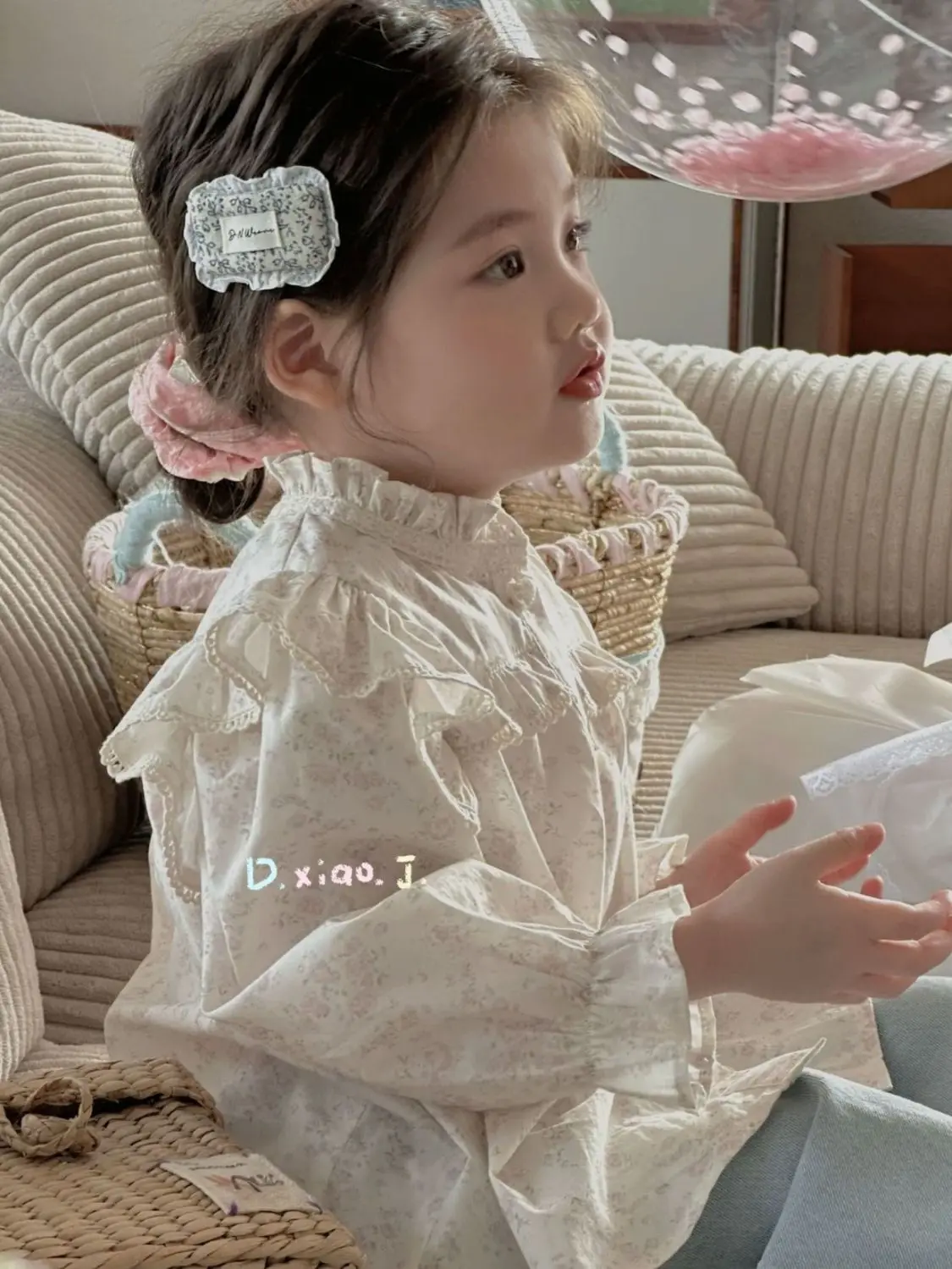 Girls Floral Shirt New Korean Style Stand Collar Long Sleeve Doll Blouse Kids Cute Princess Top Children Clothing - view 2