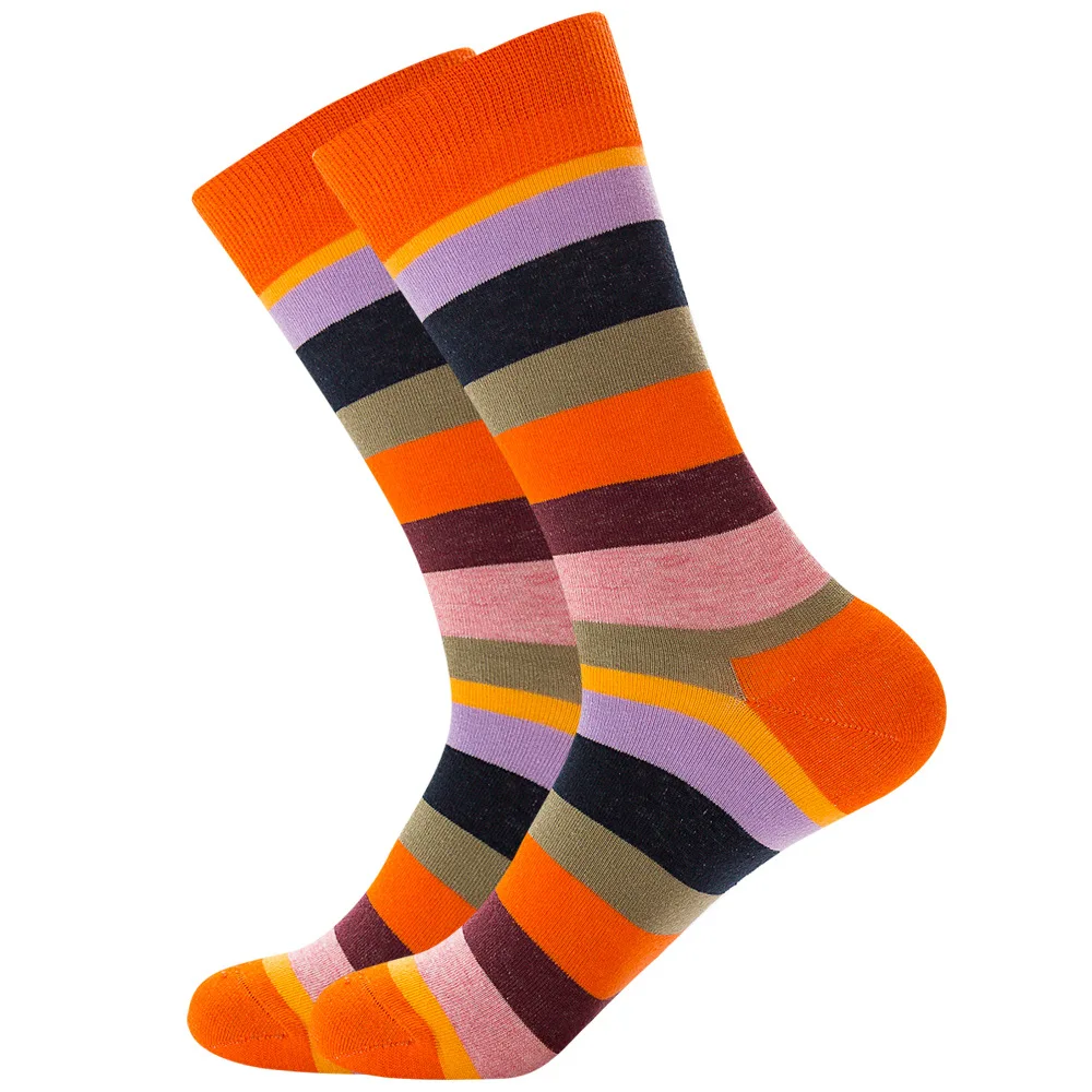 10 Pairs High Quality Street Personality Fashion Colorful Casual Men Socks Stripe Grid Geometric Cotton Funny Socks