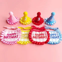 New Ins Pet Birthday Hat Bib Happy Birthday Cat Set Cute Props Combination Dress Up Accessories Bib Saliva Towel
