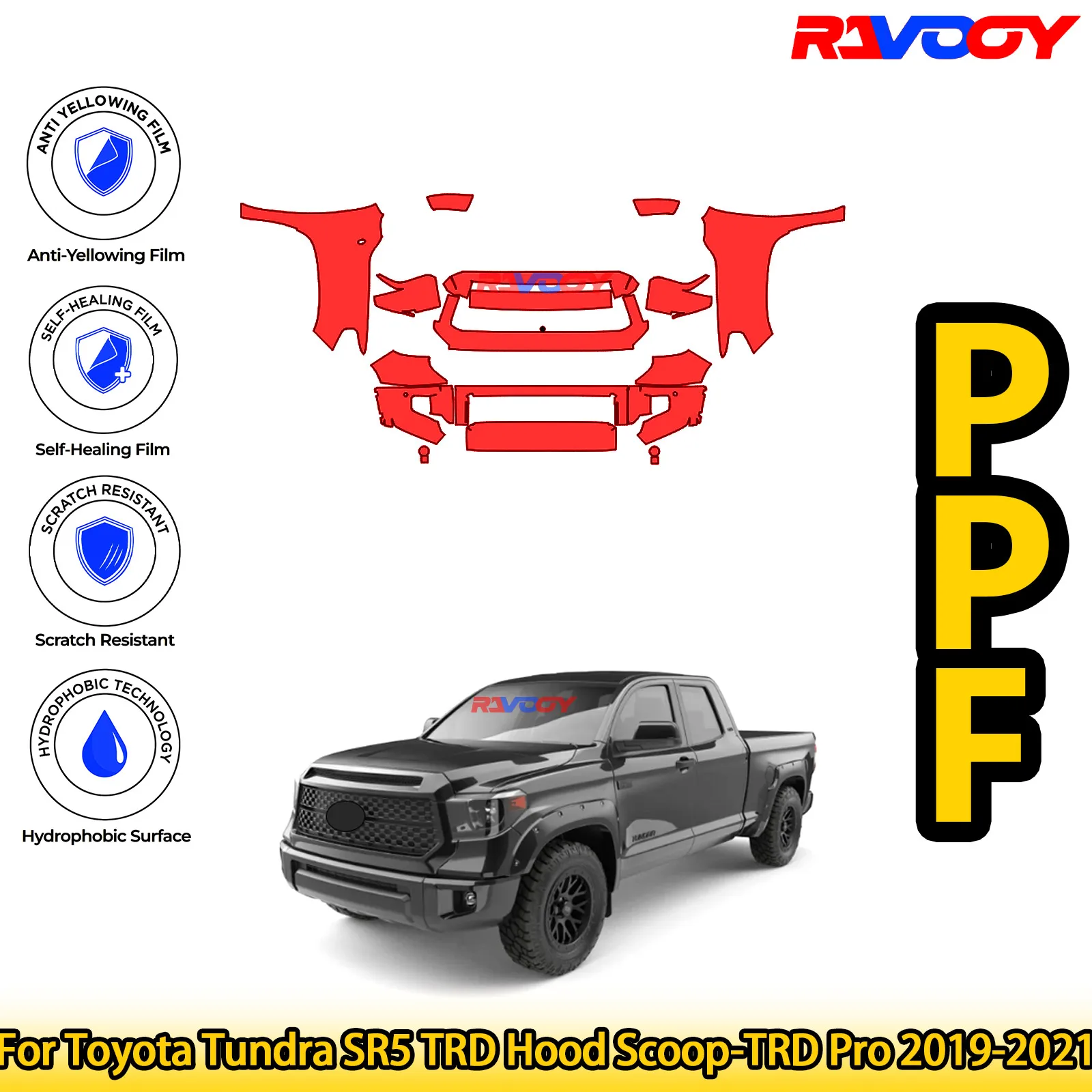 

Для Toyota Tundra SR5 TRD Hood Scoop-TRD Pro 2019-2021 глянцевый матовый черный предварительно вырезанный передний комплект PPF, защитная пленка для краски