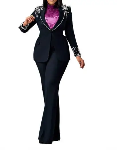 Женский комплект из двух предметов, осень/зима 2021, модный новейший хит продаж, стильный облегающий эластичный костюм с жемчугом и длинными рукавами, комплект из двух предметов