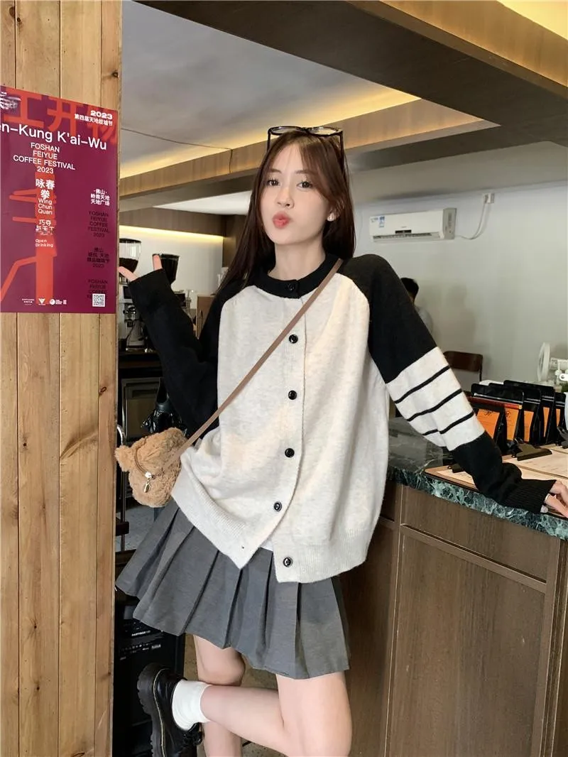

Casual Loose Long Sve Color Blo Knitted Sweater Women's Winter Outerwear Open Cardigan Korean Sle Soft Fabric round Ne