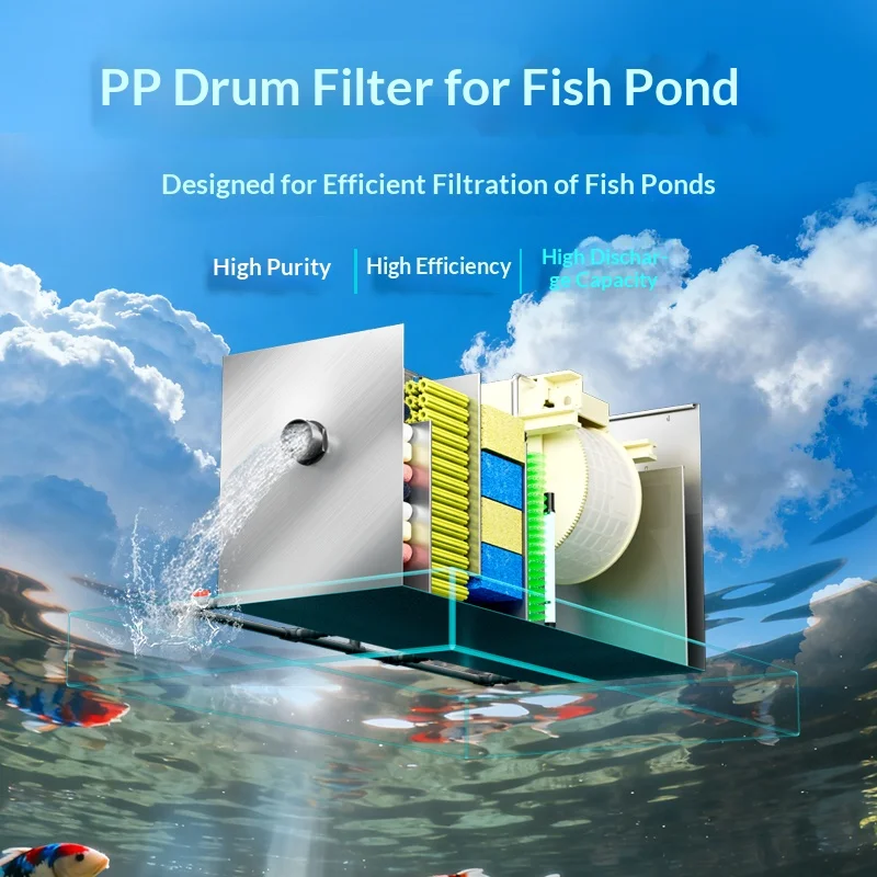 Auto Clean Drum Filter Koi Fish Pond Water Cleaning System Combi Drum Filter With UV Biological Filter Chamber for Koi Fish Pond