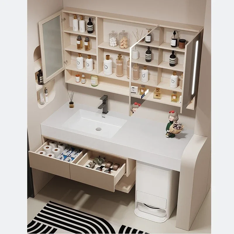 حوض متكامل بدون خياطة من السيراميك، مجموعة خزانة الحمام، مغسلة مرحاض كريمية للرياح #5