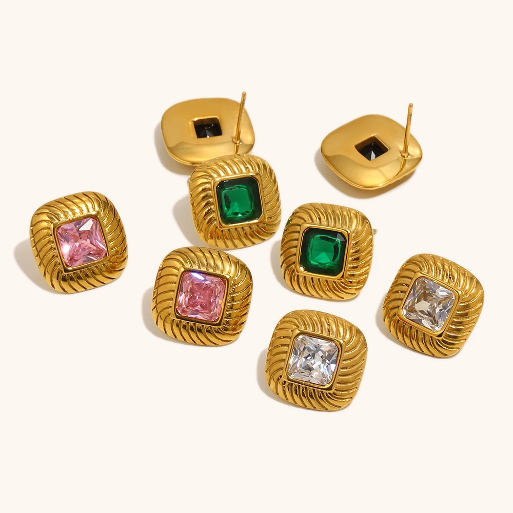 La.  Muses Classic vintage square zircon four-sided twill Earrings Luxury stainless steel women's jewelry Woman accesories