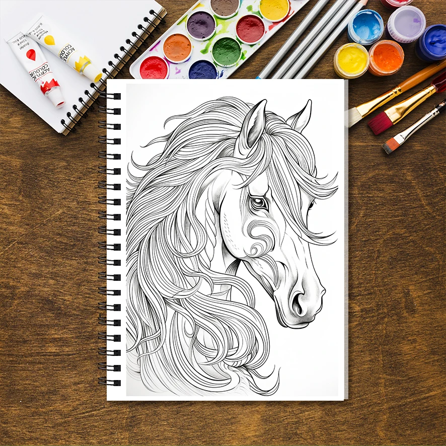 Coloring Book - 8.3 x 11.2 inches 32 pages War Horse Coloring Book - Ideal gift for family or friends