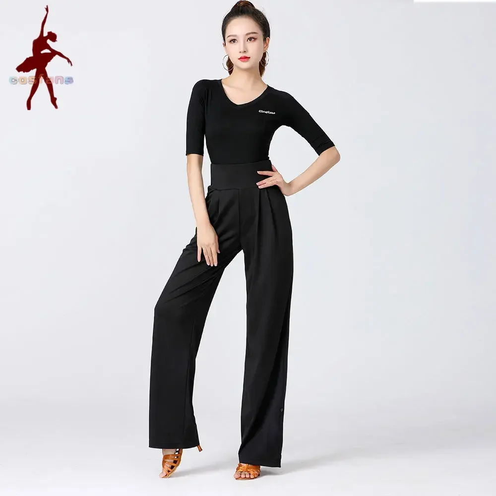 Elastic Latin Dance Pants Thin Style Women's Loose-Fit Long Trousers For Social Dancing Unique Design Leg Tying Feature